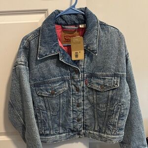 Levi's Blue Denim Bomber Jacket with Red Interior